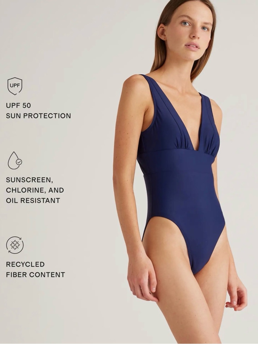 New Quince Italian Plunge One-Piece Swimsuit in Deep Blue Size XS - Picture 7 of 8